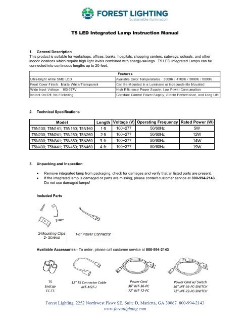 T5 LED Integrated Lamp Instruction Manual