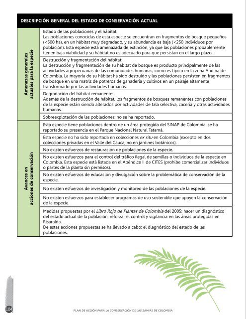 Plan de acción para la conservación de las zamias de Colombia