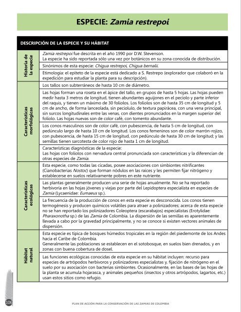 Plan de acción para la conservación de las zamias de Colombia