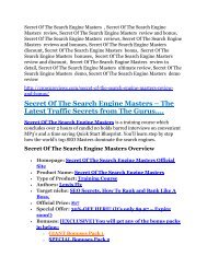 1Secret Of The Search Engine Masters review and (GET) +100 items bonus pack