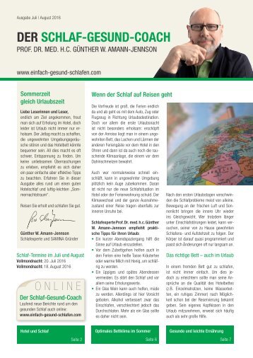 DER SCHLAF-GESUND-COACH | Ausgabe Juli & August 2016