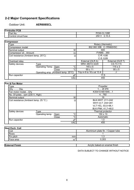 technical data & service manual split system air conditioner