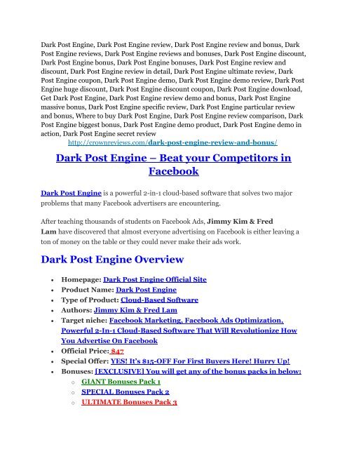 Dark Post Engine Review-$24,700 BONUS & DISCOUNT 