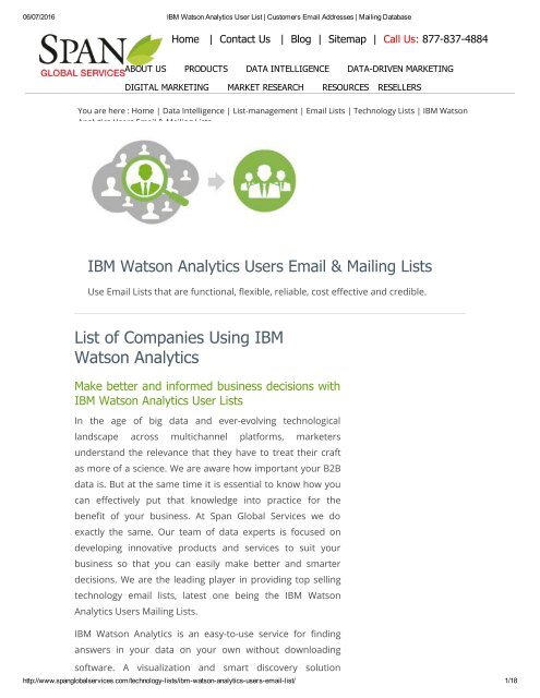 Buy Tele Verified List of IBM Watson Analytics using Companies from Span Global Services