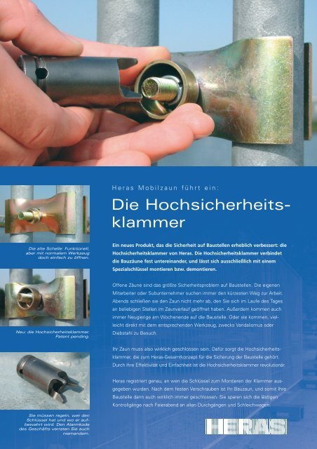 Produktblatt Hochsicherheitsklammer - Heras