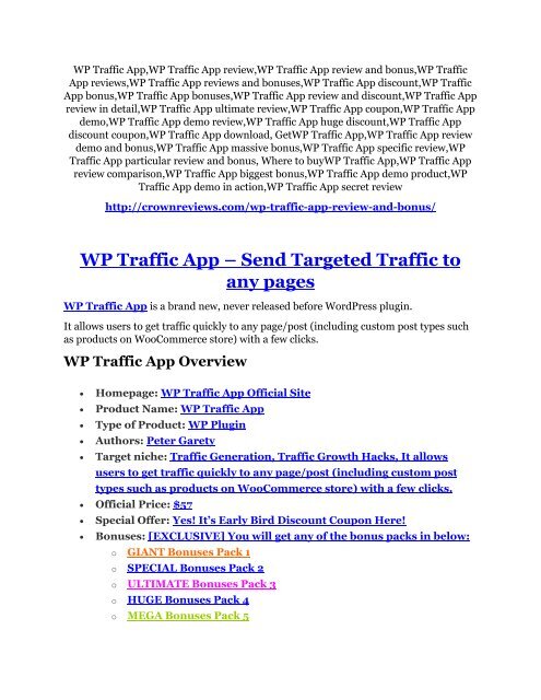 WP Traffic App review and MEGA $38,000 Bonus - 80% Discount