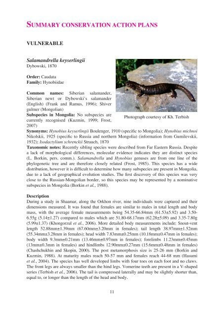 Summary Conservation Action Plans for Mongolian Reptiles and ...