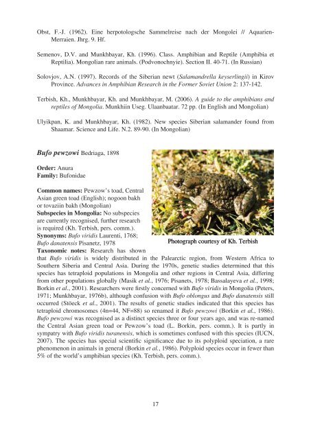 Summary Conservation Action Plans for Mongolian Reptiles and ...
