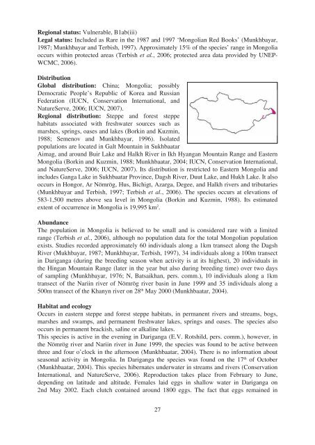 Summary Conservation Action Plans for Mongolian Reptiles and ...