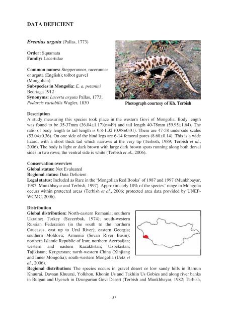 Summary Conservation Action Plans for Mongolian Reptiles and ...