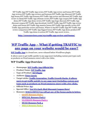 WP Traffic App Review - 80% Discount and $26,800 Bonus