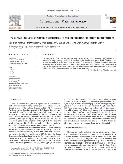 Phase stability and electronic structures of stoichiometric ... - CMSL