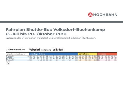 Fahrplan: Ersatzverkehr mit einem Shuttle-Bus zwischen Volksdorf und Buchenkamp