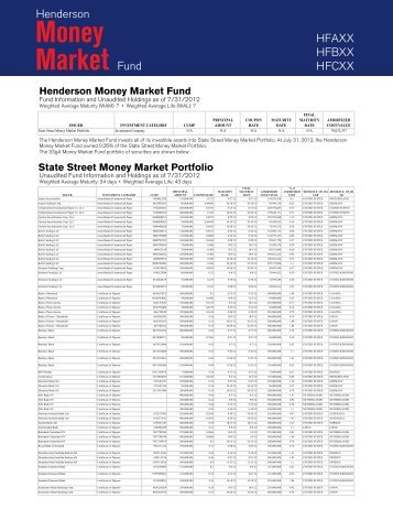 State Street Money Market Portfolio Henderson Money Market Fund