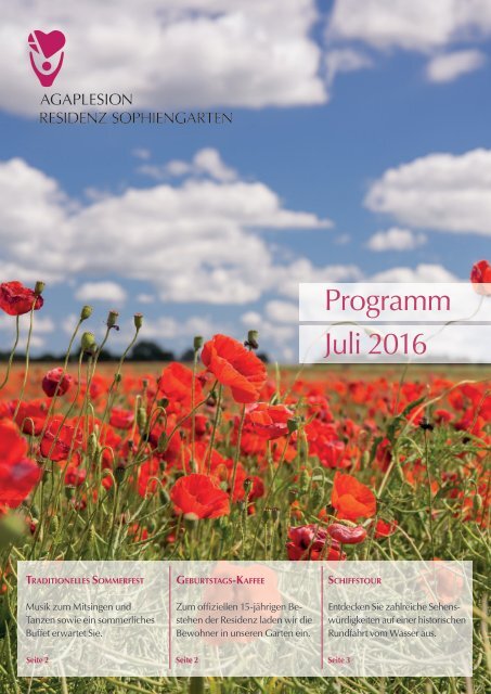Programmheft Residenz Sophiengarten Monat Juli 2016