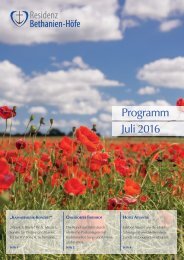 Programmheft Residenz Bethanien-Höfe Monat Juli 2016