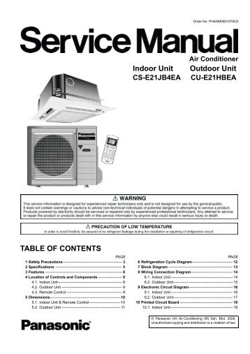 Air Conditioner Indoor Unit Outdoor Unit CS-E21JB4EA CU ...