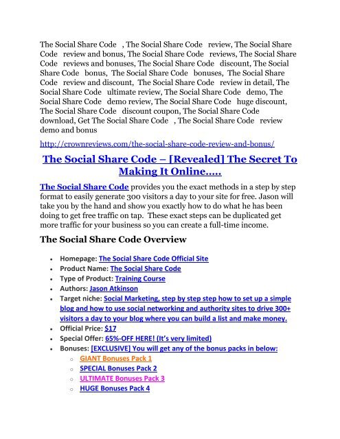 The Social Share Code Review & The Social Share Code $16,700 bonuses