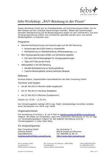febs-Workshop: „BAV-Beratung in der Praxis“ - febs Consulting GmbH