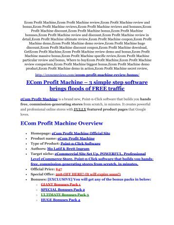 eCom Profit Machine Review-MEGA $22,400 Bonus & 65% DISCOUNT 