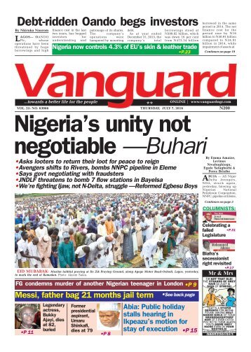 Nigeria's unity not negotiable —Buhari