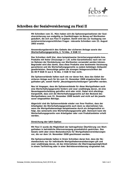 Schreiben der Sozialversicherung zu Flexi II - febs Consulting GmbH