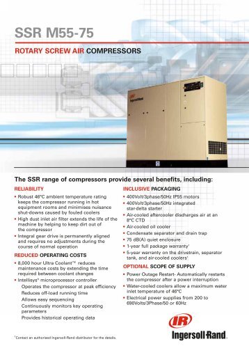 Ingersollrand Rotary Screw compressors- m55-75