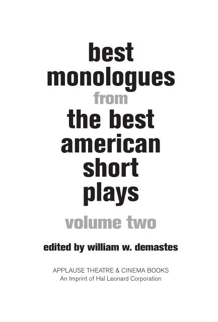 Best Monologues from The Best American Short Plays, Volume Two