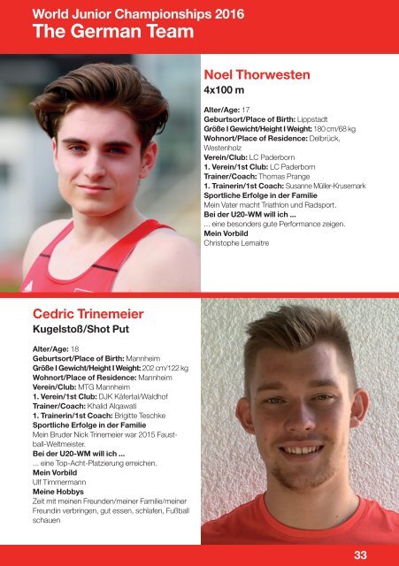 Leichtathletik U20-WM 2016: Das deutsche Team für Bydgoszcz