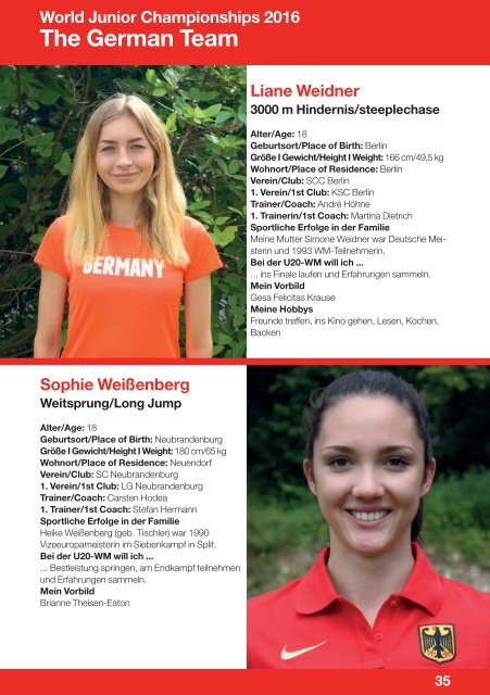 Leichtathletik U20-WM 2016: Das deutsche Team für Bydgoszcz