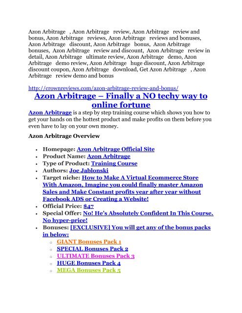 Azon Arbitrage review and Azon Arbitrage $11800 Bonus & Discount