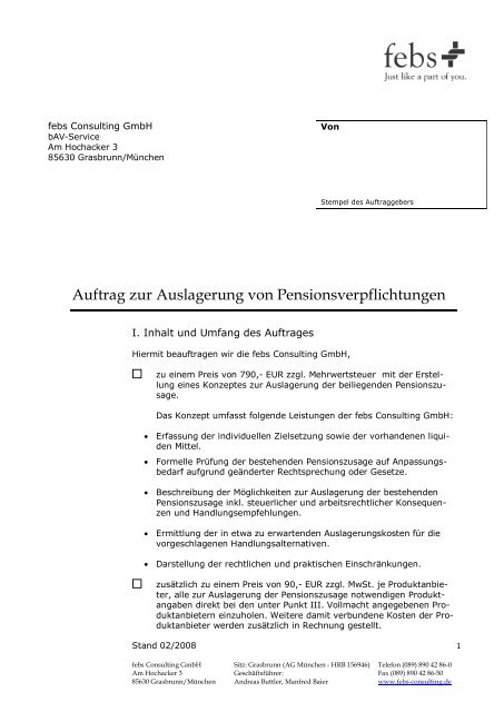 Auftrag zur Auslagerung von Pensionsverpflichtungen