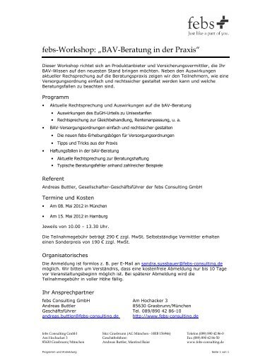 febs-Workshop: „BAV-Beratung in der Praxis“ - febs Consulting GmbH