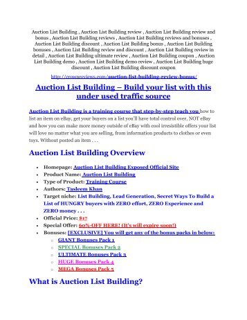 Auction List Building Review and GIANT $12700 Bonus-80% Discount