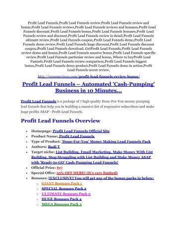 Profit Lead Funnels review and giant bonus with +100 items