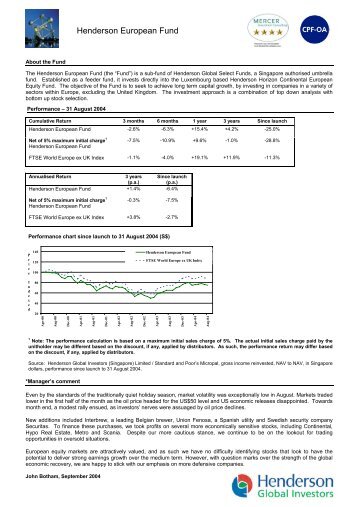 Henderson European Fund - Henderson Global Investors