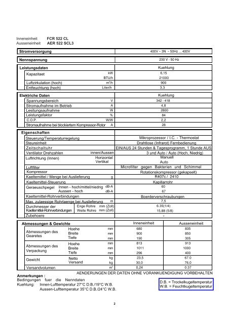 TECHNISCHE DATEN & SERVICE HANDBUCH ... -  Kälte Bast GmbH