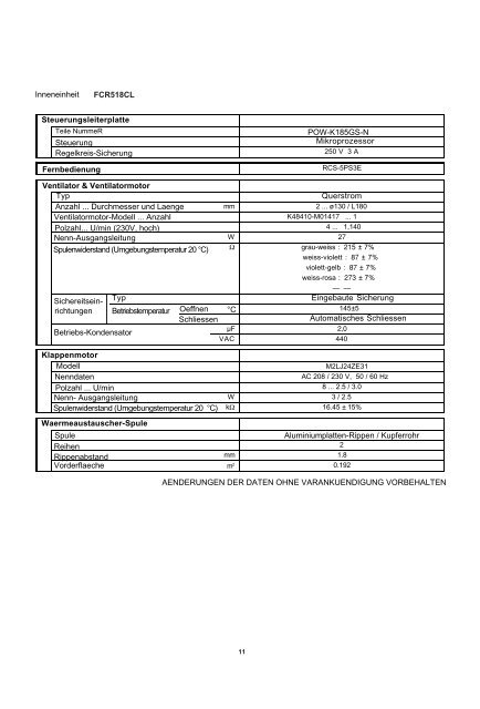 TECHNISCHE DATEN & SERVICE HANDBUCH ... -  Kälte Bast GmbH