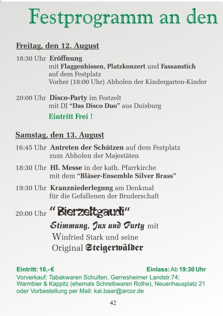 Festheft zum Unterbacher Schützenfest 2016