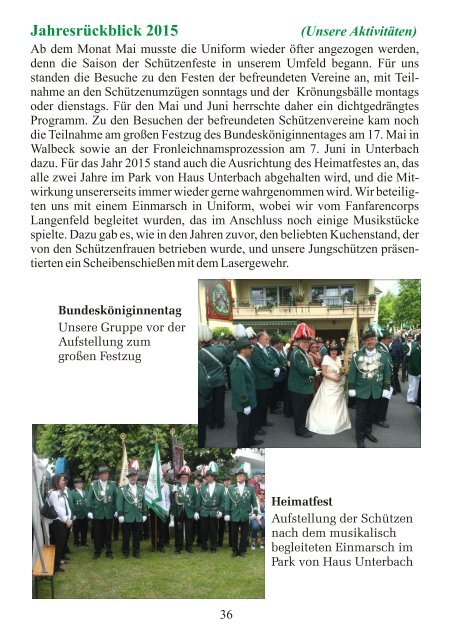 Festheft zum Unterbacher Schützenfest 2016
