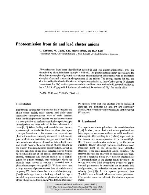 Photoemission from tin and lead cluster anions - KOPS