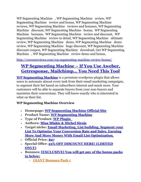 3WP Segmenting Machine review in detail – WP Segmenting Machine Massive bonus