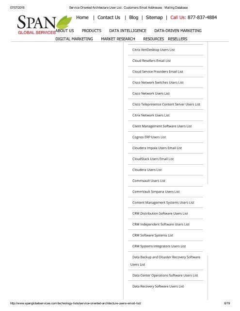 Purchase Accurate List of Service Oriented Architecture Users from Span Global Services