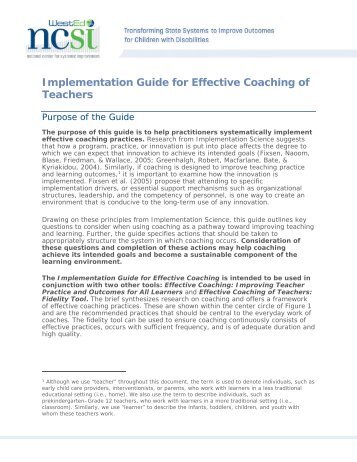 Implementation Guide for Effective Coaching of Teachers