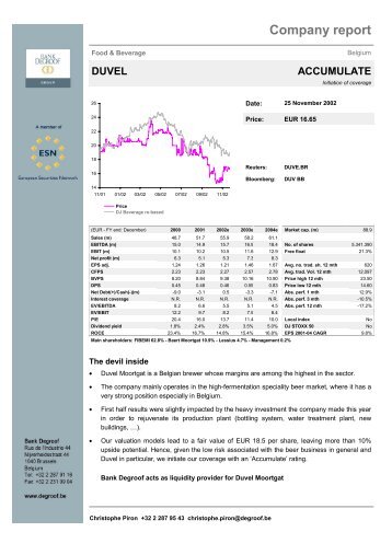 Company report - Duvelmoortgat