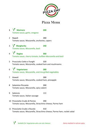 Our Pizza Menu