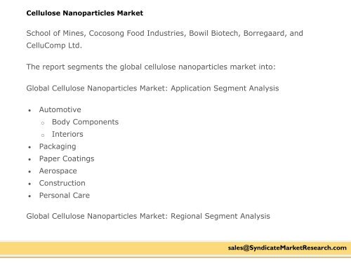 Cellulose Nanoparticles Market