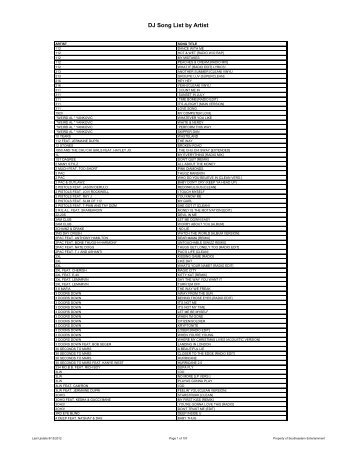 DJ Song List by Artist - Southeastern Entertainment!