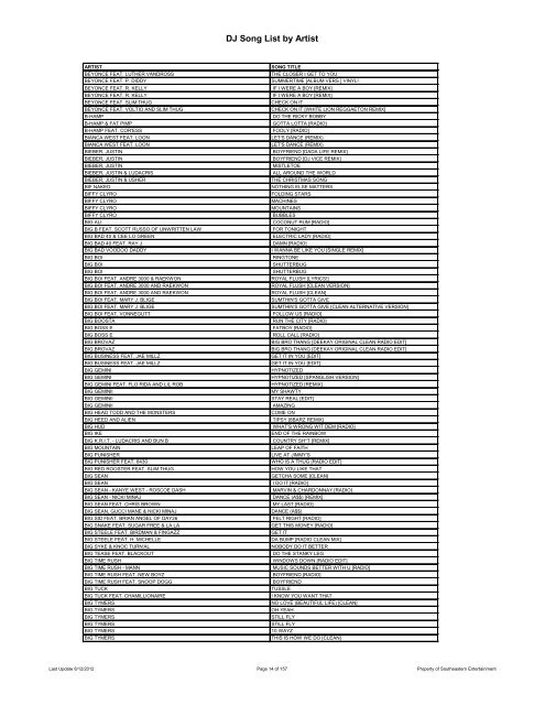 DJ Song List by Artist - Southeastern Entertainment!