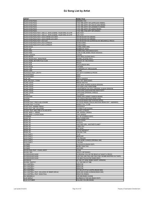 DJ Song List by Artist - Southeastern Entertainment!